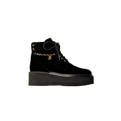 CHANEL LACE-UPS VELVET & METAL BLACK G39332 X56706 94305